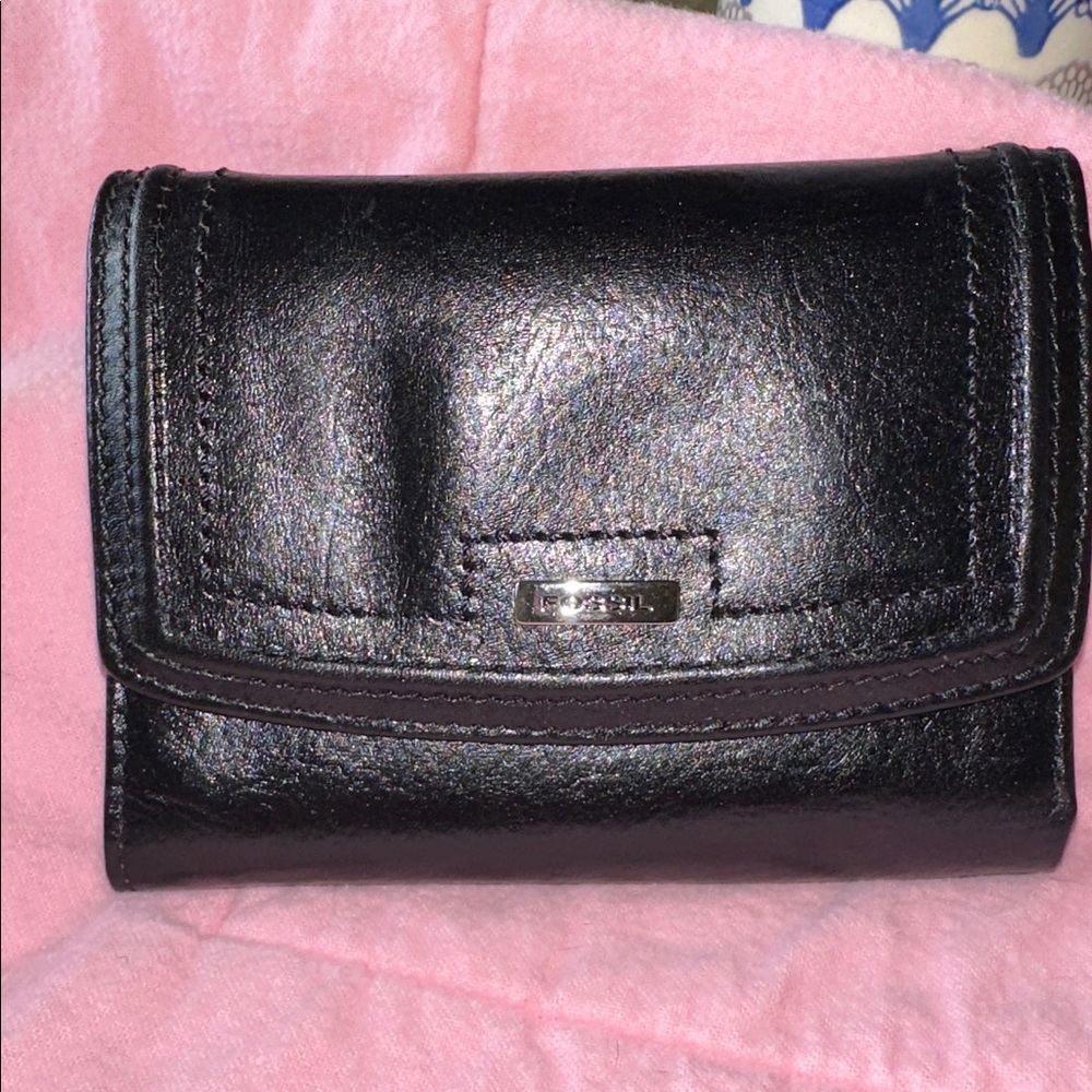 Fossil Vintage NWOT Black Leather Trifold Clutch Wallet